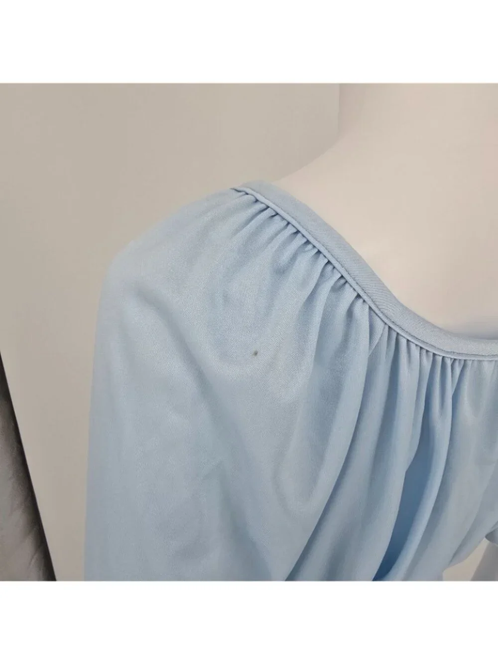 Vintage 1970s Light Blue Elastic Waist Blouson Sleeve Peasant Dress (M)